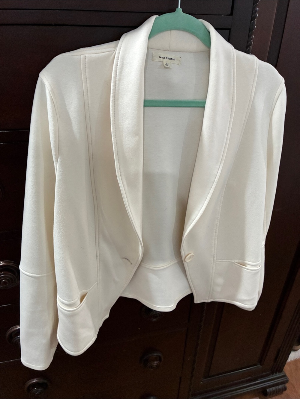 Max Studio Cream Open-Front Shawl Collar Blazer